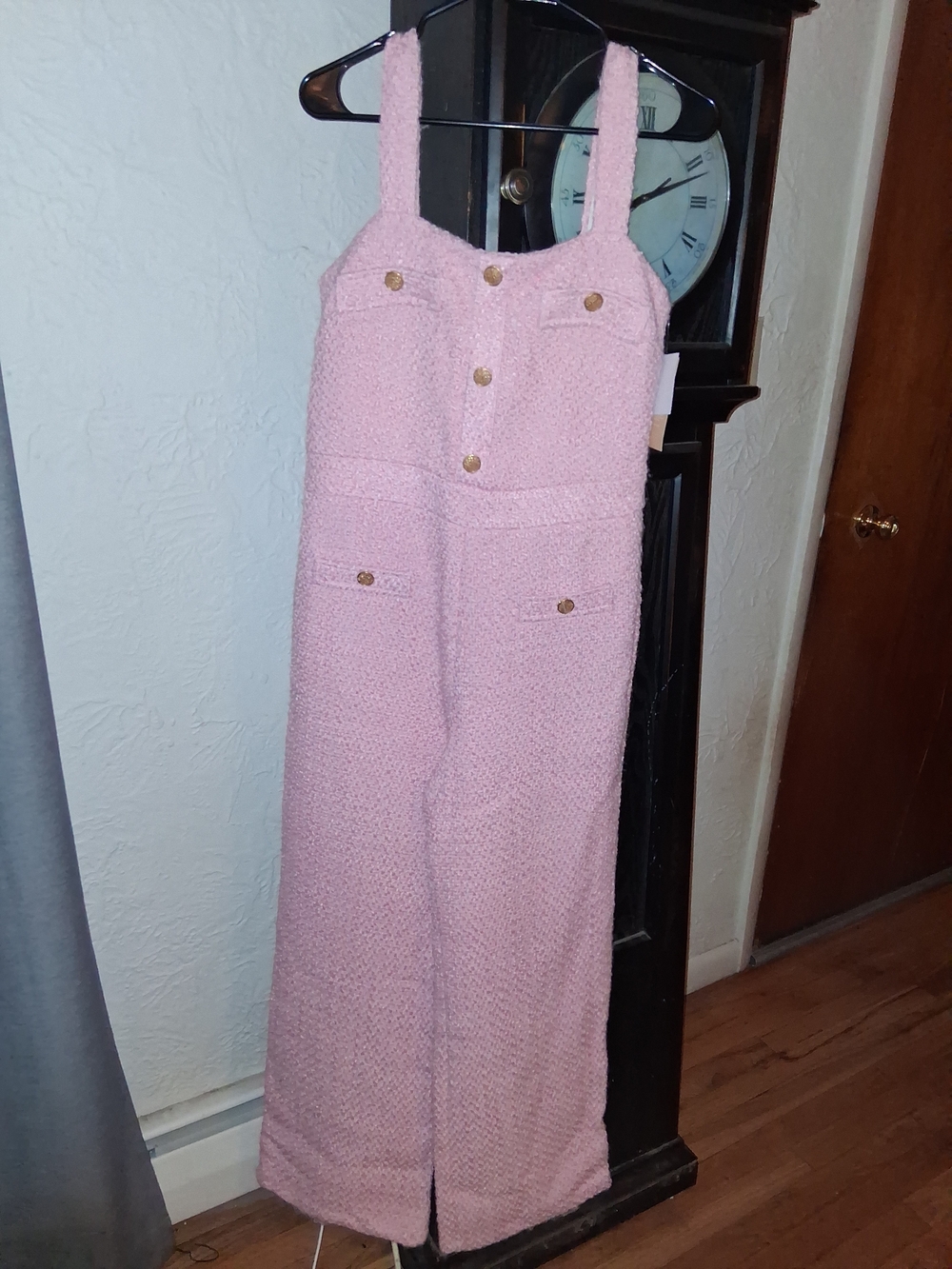 JustFab Pink Bouclé Button-Front Jumpsuit